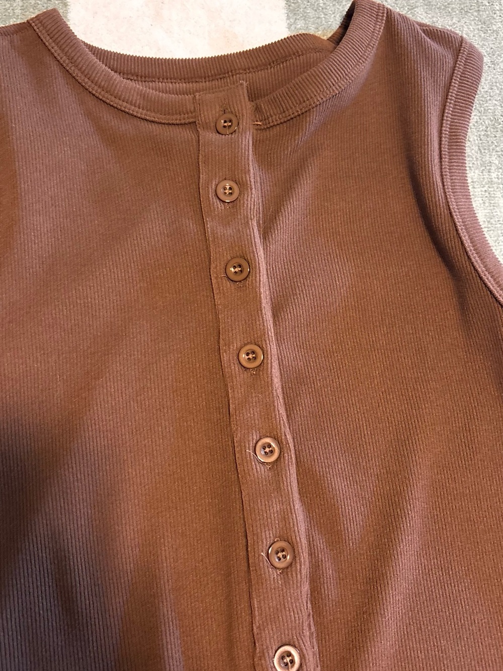 Sleeveless Button-Front Ribbed Tank Top - Brown - Picture 2 of 3